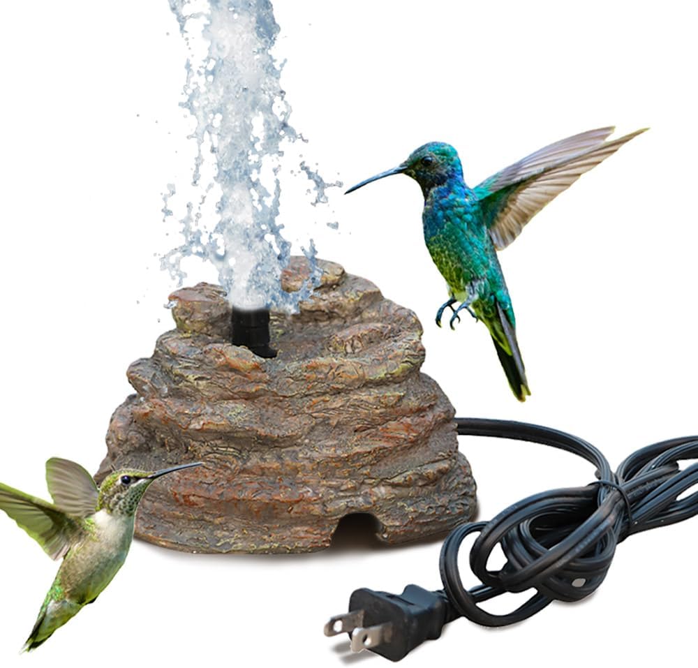 Bird Bath Water Fountain Resin Rock Fountain with 9.8ft Cord Length Wa
