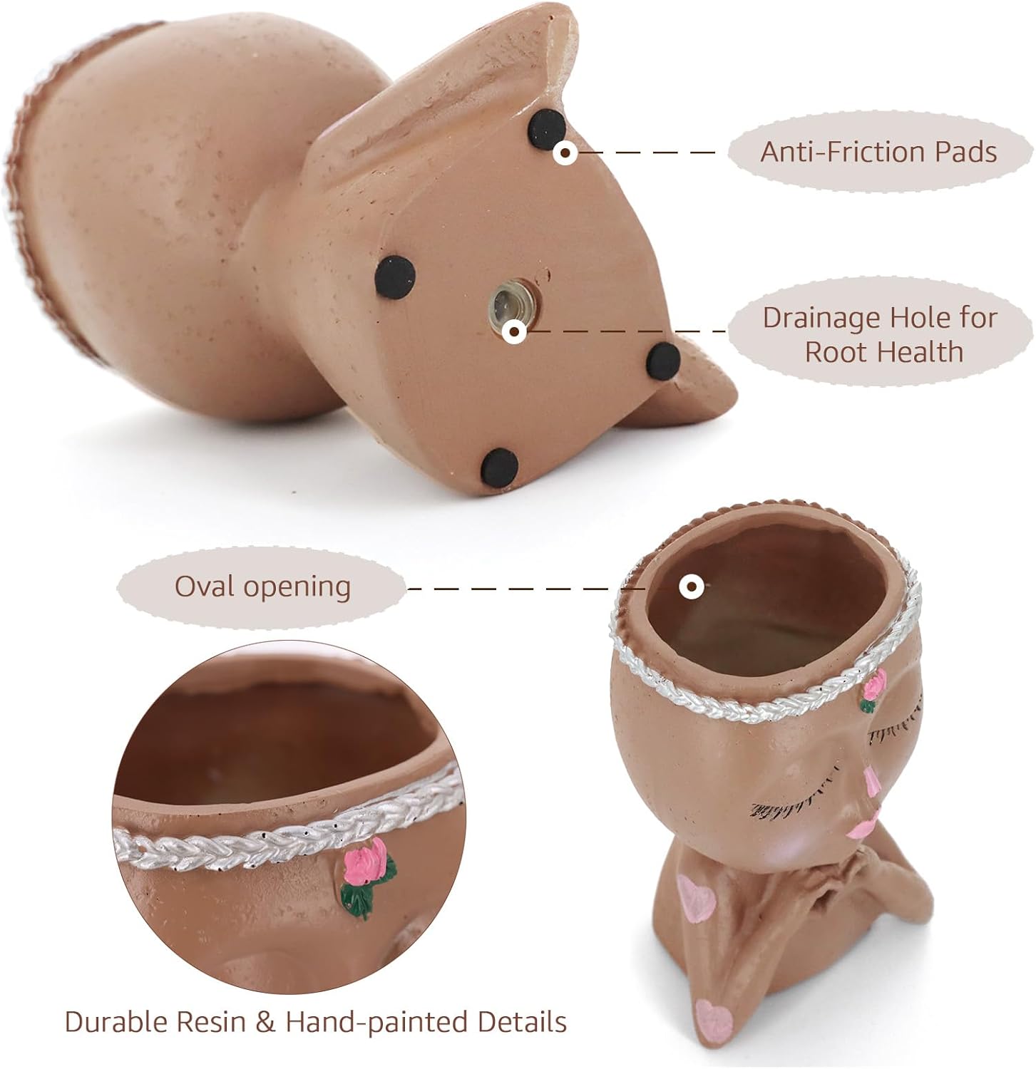 Face Planter Pot with Heart Hands, Resin Head Planter for Indoor Plant