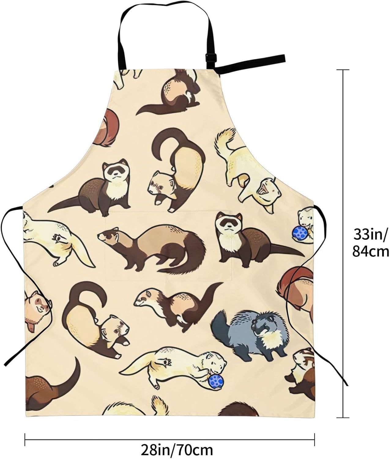 Hairy Ferret Print 28x33 In Adult Kitchen Apron with Pockets Versatile Chef Smock for Cooking Baking