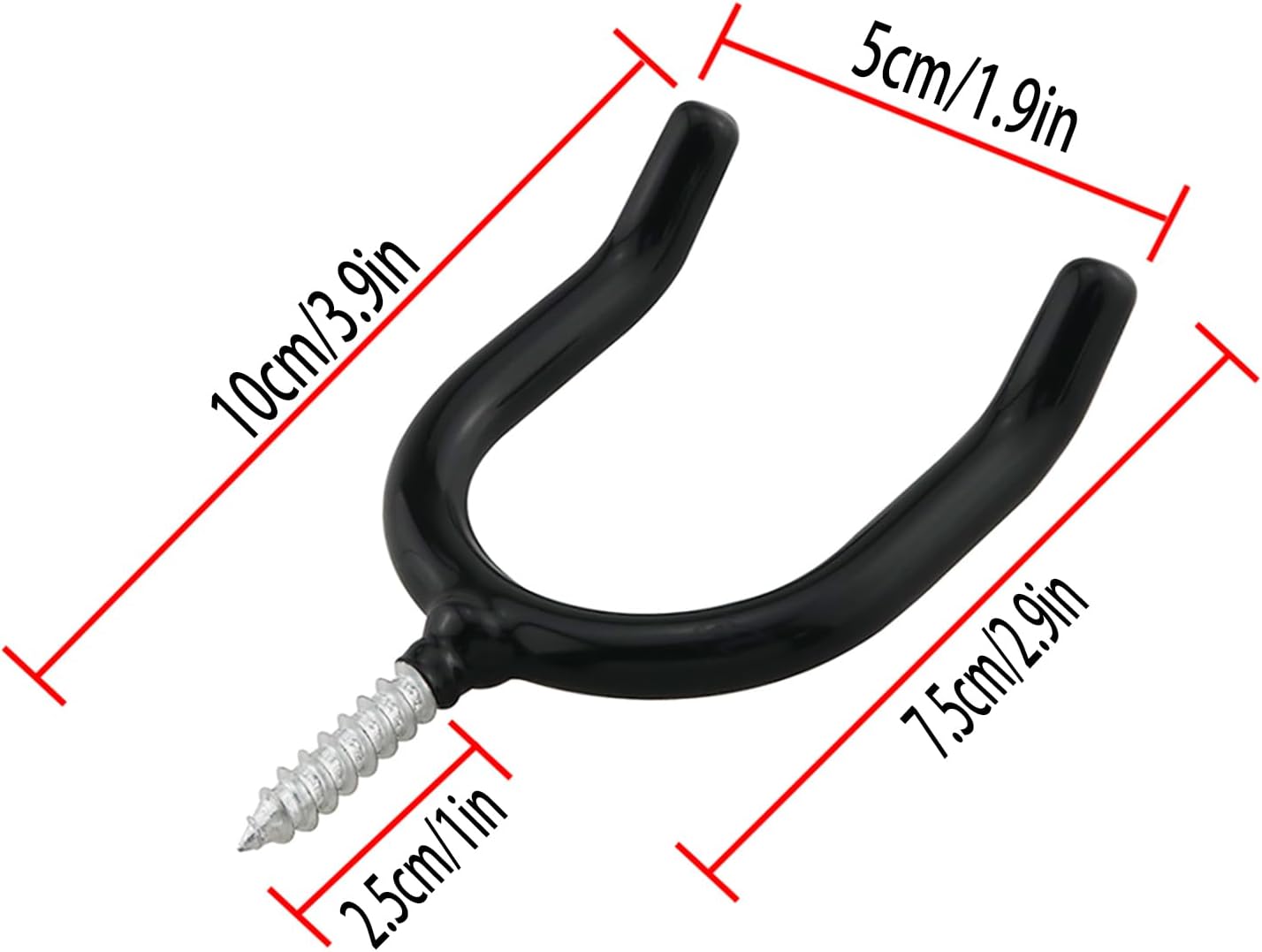 4PCS Screw In U shaped Hook Heavy Duty Wall Mounted Practical Hanging Hook for Garden Tools Shovels Rakes Rack Black