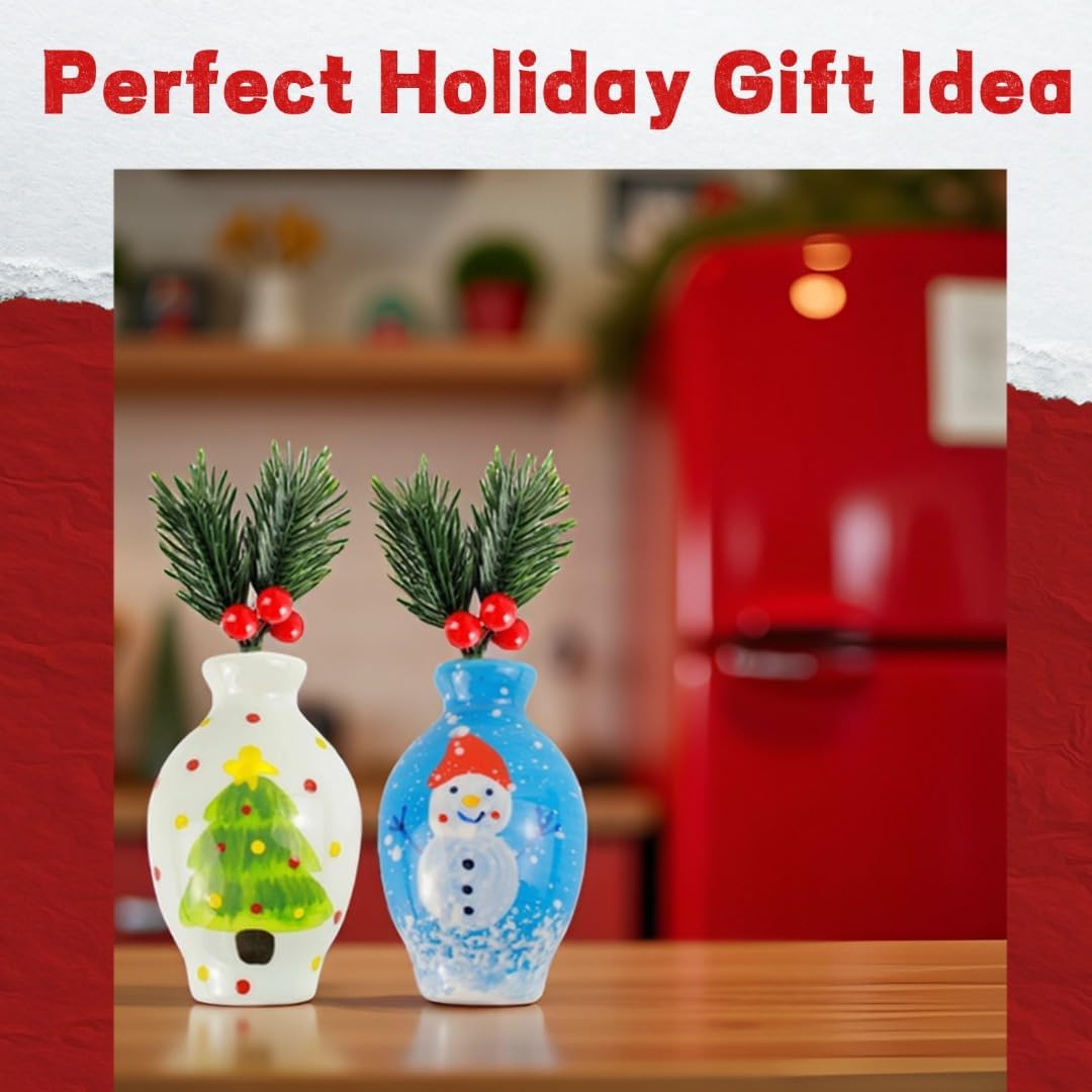 Handmade Ceramic Vase Fridge Magnets for Real Flowers Snowman 3 Inch Vintage Winter Magnetic Vases for Refrigerator Planter Magnets Cute Fridge Magnets Vases Flower Pot Home Kitchen Office Decor Gift