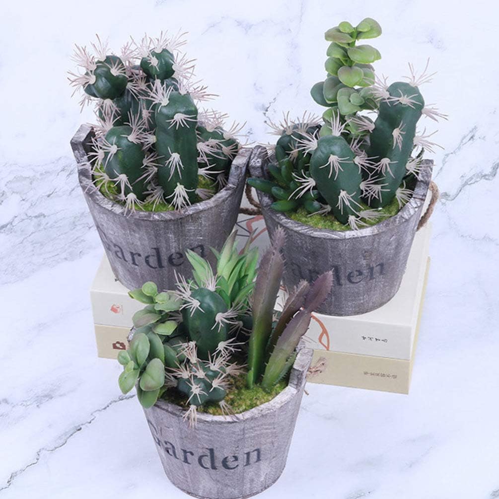 Hemoton Wooden Barrel Planter 2Pcs Set Rustic Bucket Flower Pot Decoration with Handle for Indoor Outdoor Succulent Plants