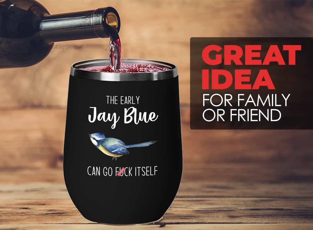 Bird Lover Black Edition Wine Tumbler 12oz - Early Jay Blue go - Hummi