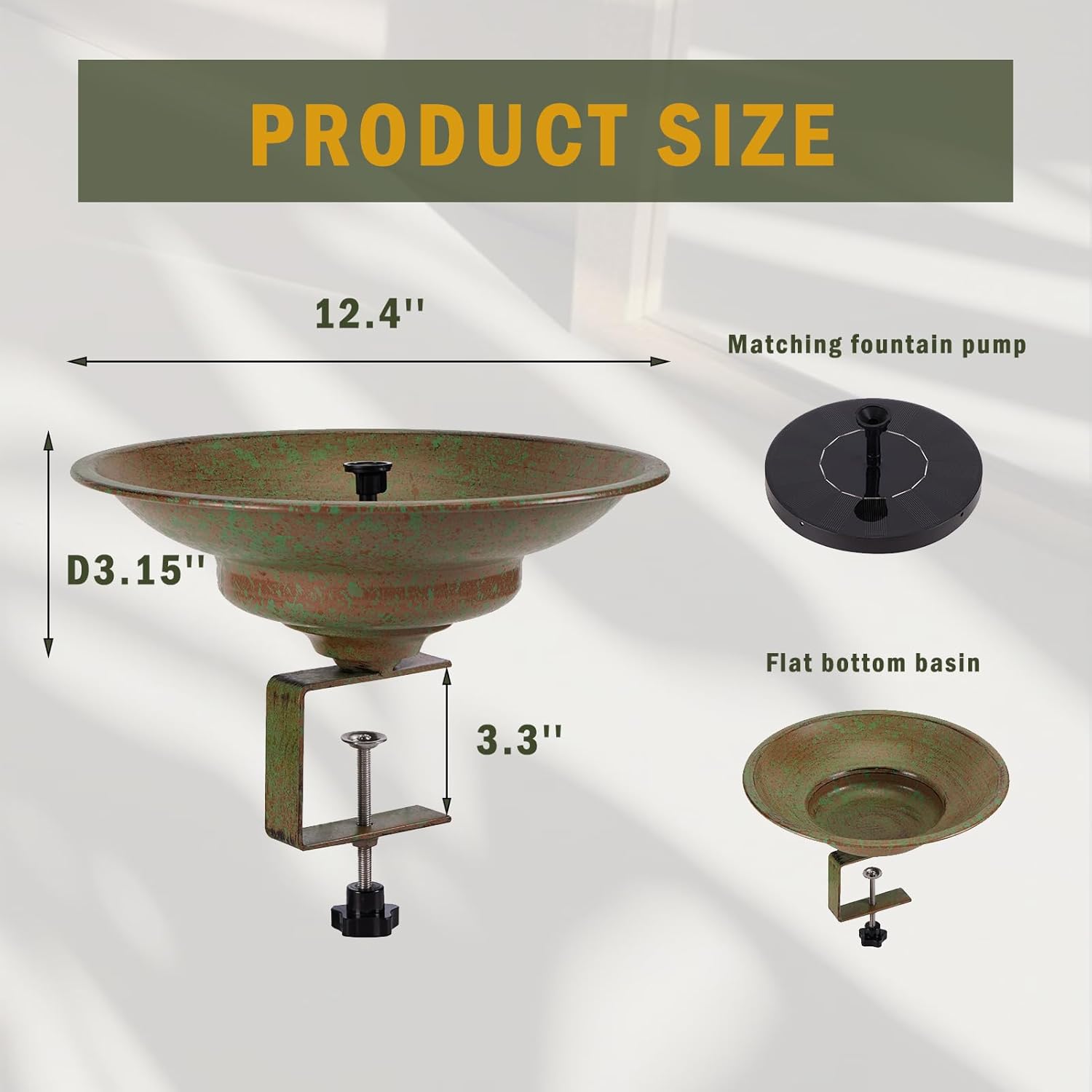 Solar Bird Bath,Deck Bird Bath with Solar Fountain,Metal Bird Bath Bub