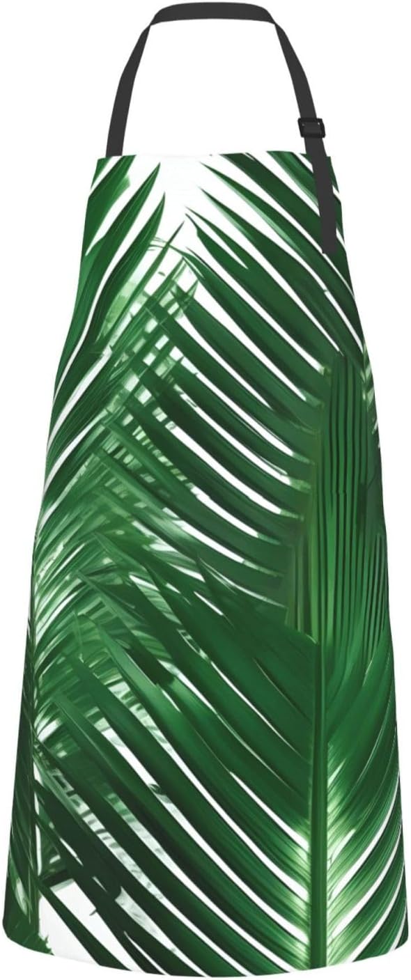 YANYU Green Palm Leaf Print 28x33 In Kitchen Apron Stylish Chef Apron 