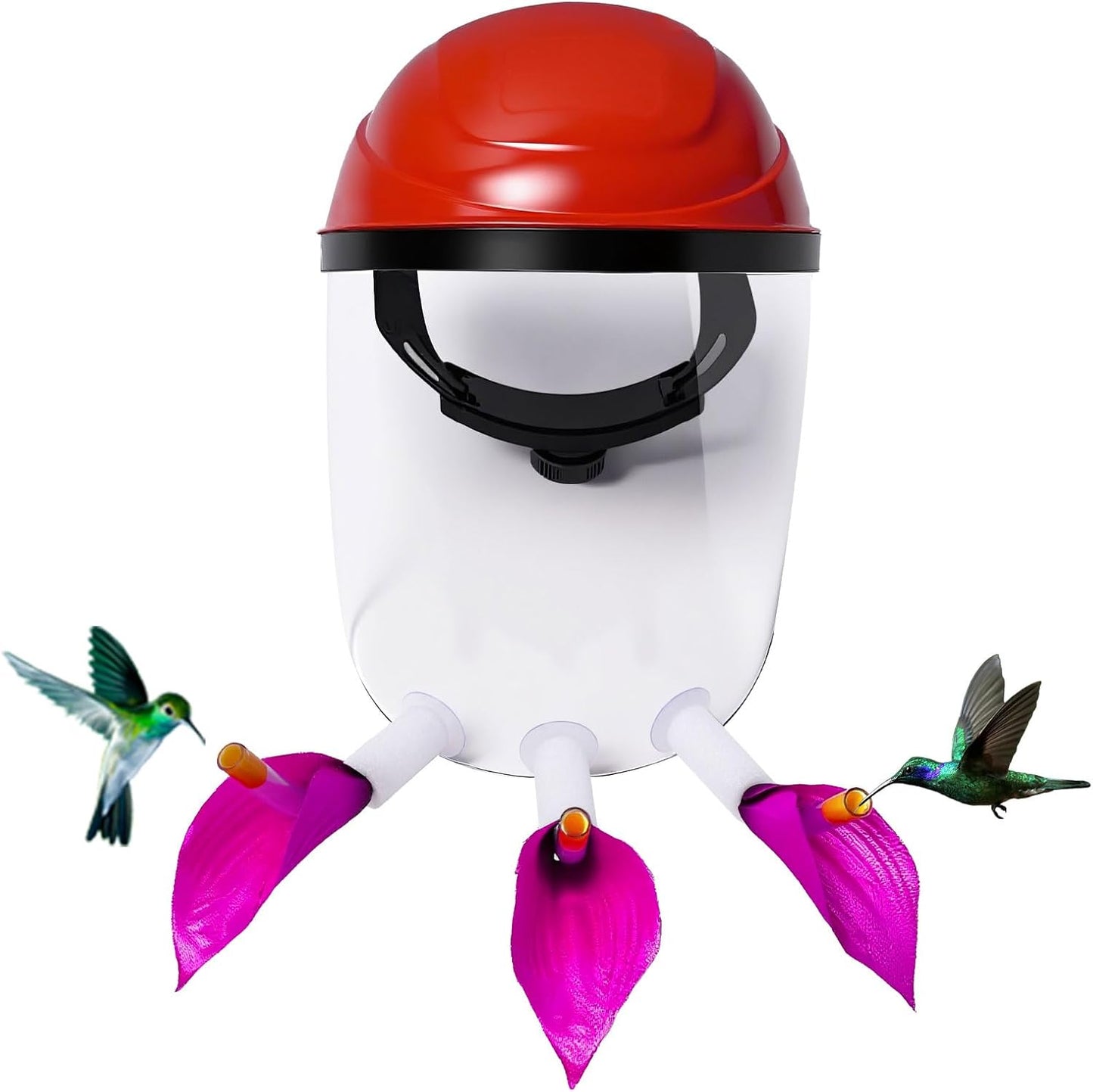Hummingbird Feeder Helmet - 2025 Upgraded Wearable Hummingbird Mask for Backyard Bird Watching, Anti-Fog Lens & Bionic Purple Flower, Adjustable for Adults Teens Lightweight PVC