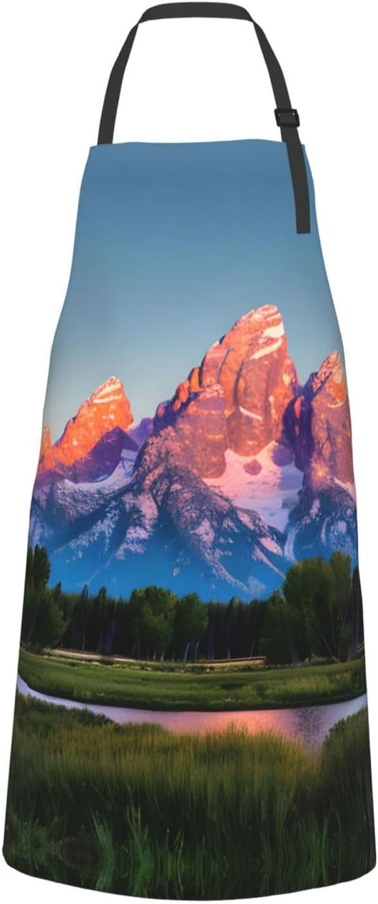 grand teton national park Print Laundry apron 28x33 In Waterproof Kitchen Apron with Pockets for Cooking Baking