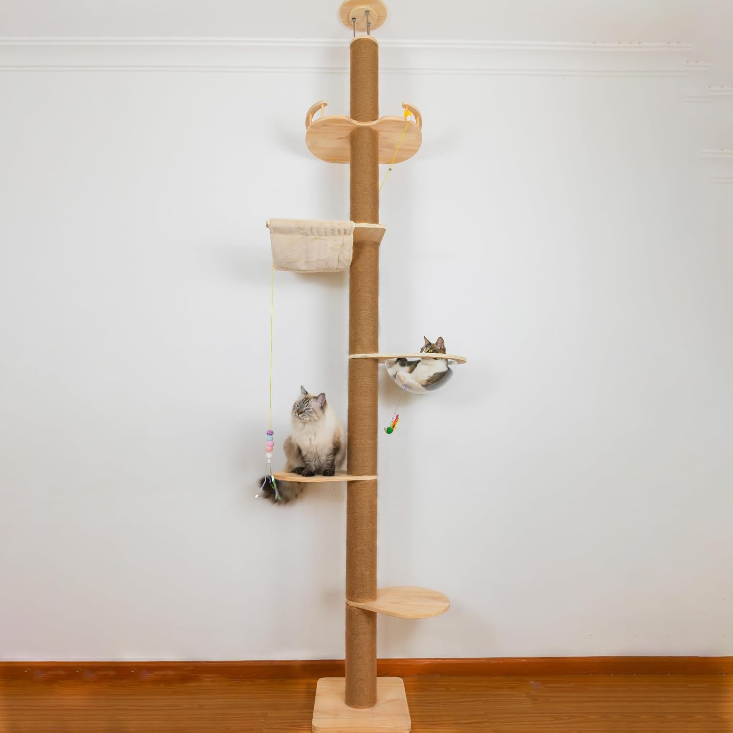 Floor to Ceiling Cat Tree Height (50-120in) Adjustable Cat Tower 5 Tie
