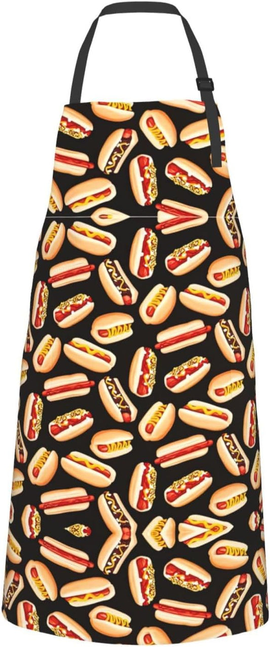 Fun Food Hot Dogs print Waterproof apron with pocket adjustable cooking apron for adult kitchen bibs to bake
