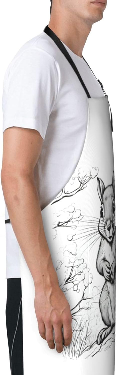 cartoon squirrel print Waterproof chef's apron with pocket apron for kitchen cooking baking barbecue and gardening