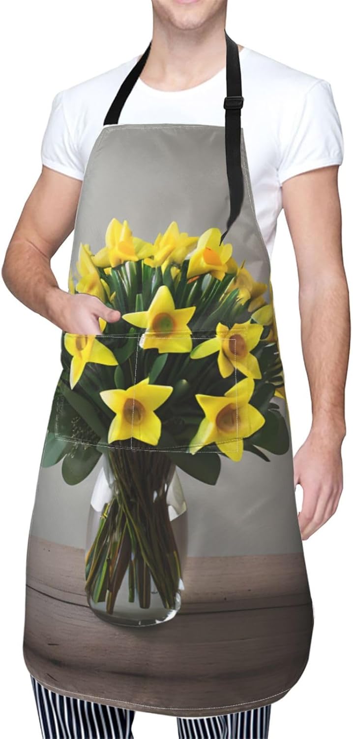 Bouquet of Daffodils 1 print Waterproof chef's apron with pocket apron for kitchen cooking baking barbecue and gardening