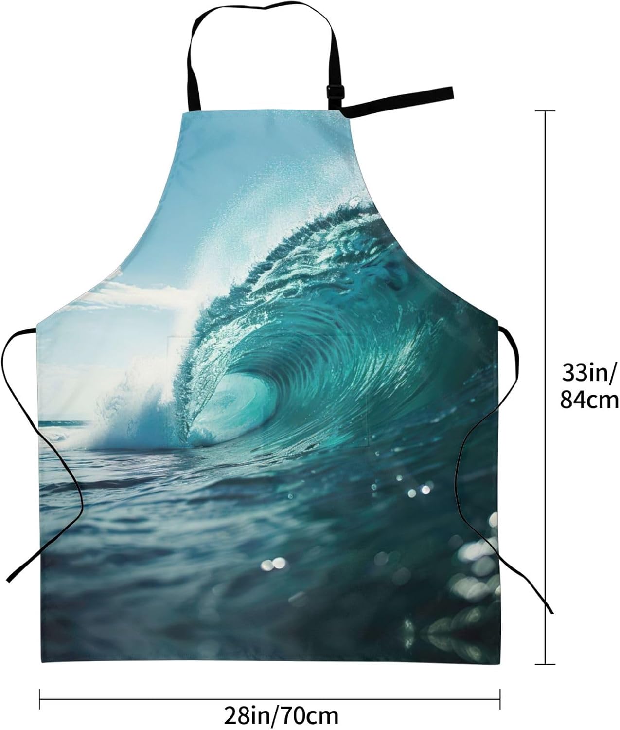 Ocean Green Wave Surf print Waterproof chef's apron with pocket apron for kitchen cooking baking barbecue and gardening