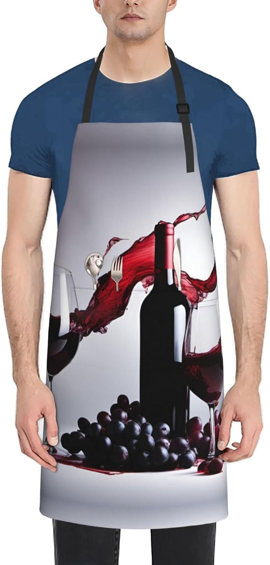 Red Wine print Waterproof apron with pocket adjustable cooking apron for adult kitchen bibs to bake