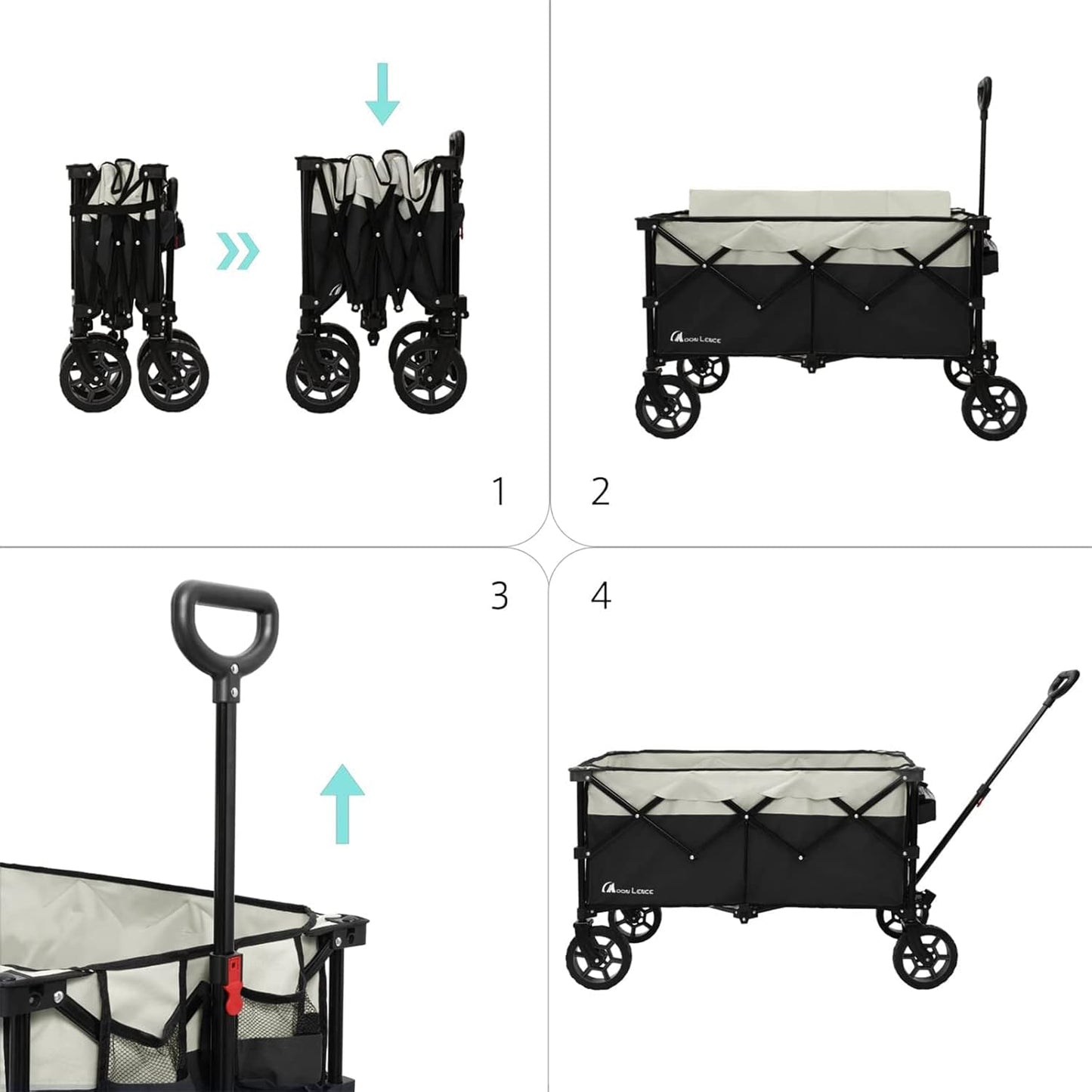 Collapsible Camping Cart Outdoor Utility Wagon Folding Portable Cart with Universal Wheels Adjustable Handle and Drink Holders