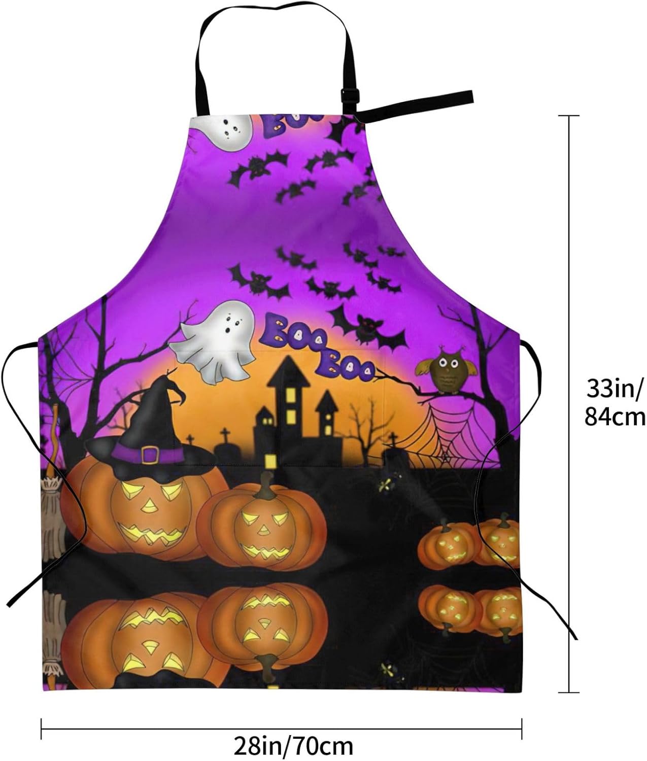 Halloween Owl Ghost Pumpkin Print 28 x 33in Waterproof Apron with Pockets Fashionable Versatile Smock for Baking