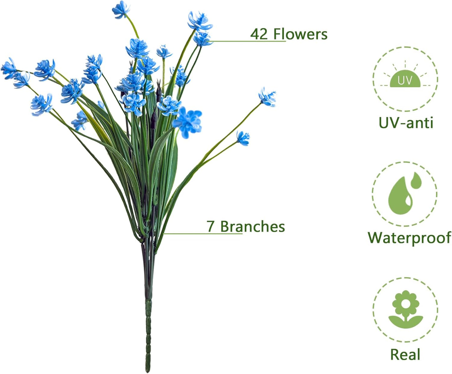 Artificial Flowers for Outdoors, 12 Bundles Fake Outdoor Flowers, Blue Artificial Flowers with Stems, Fake Flowers for Planters, UV Resistant Outdoor Flowers, Garden Porch Window Box Décor