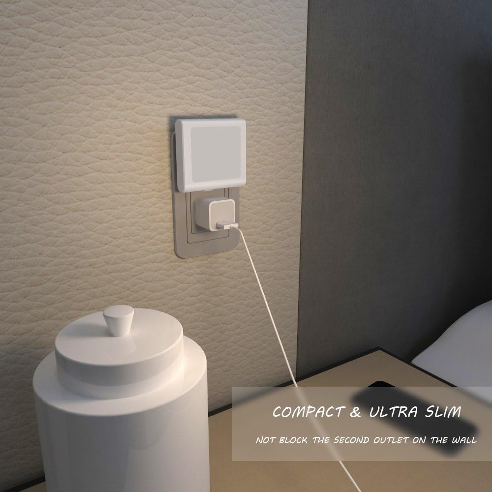 MAZ-TEK Plug-in Led Night Light with Auto Dusk to Dawn Sensor,Adjustable Brightness Warm White Lights for Hallway,Bedroom, Kids Room, Kitchen, Stairway, 2 Pack