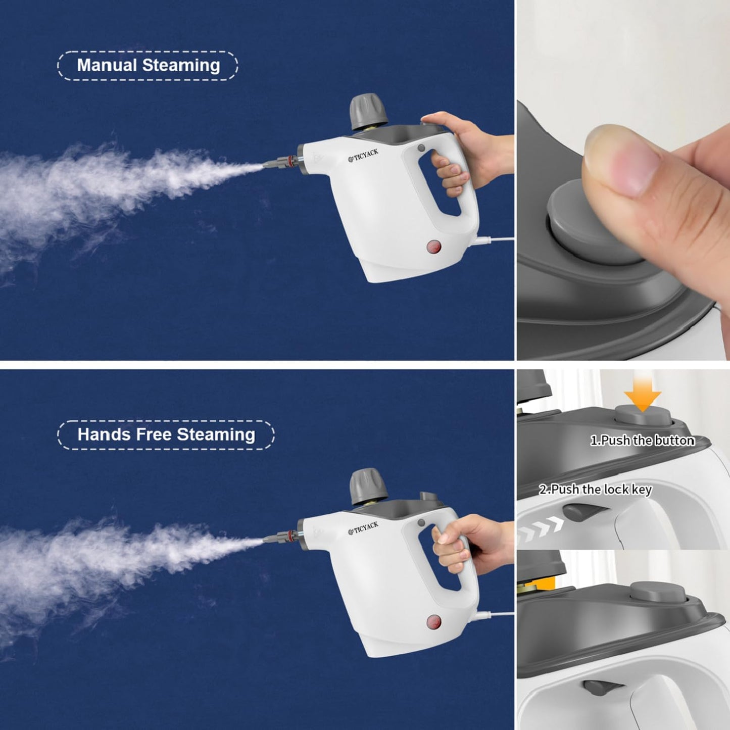 Handheld Steam Cleaner, Steam Cleaner with 16 PCS Accessory & Safety Lock, 500ML Capacity, Multi-Surface Deep Cleaning for Home, Car, Bathroom, Grout, Floor, Window (White)