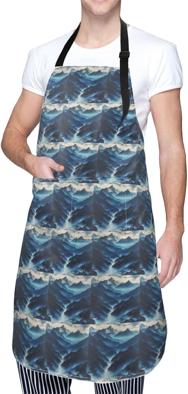 YANYU Rocky mountain Print 28x33 In Kitchen Apron Stylish Chef Apron with Pockets for Cooking Baking Painting