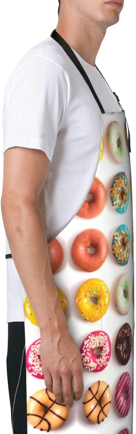 Different Flavors of Doughnuts print Waterproof apron with pocket adjustable cooking apron for adult kitchen bibs to bake