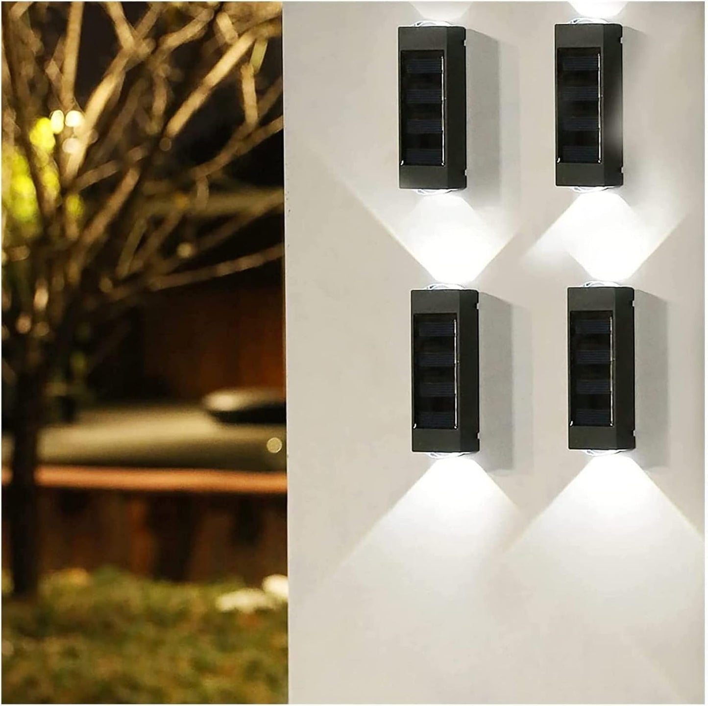 Outdoor 4 Pack LED Solar Aluminium Indoor Wall Lamp Waterproof Sconce Porch Spot Lights for Backyard Garden Garage Yard Vintage(White Light)