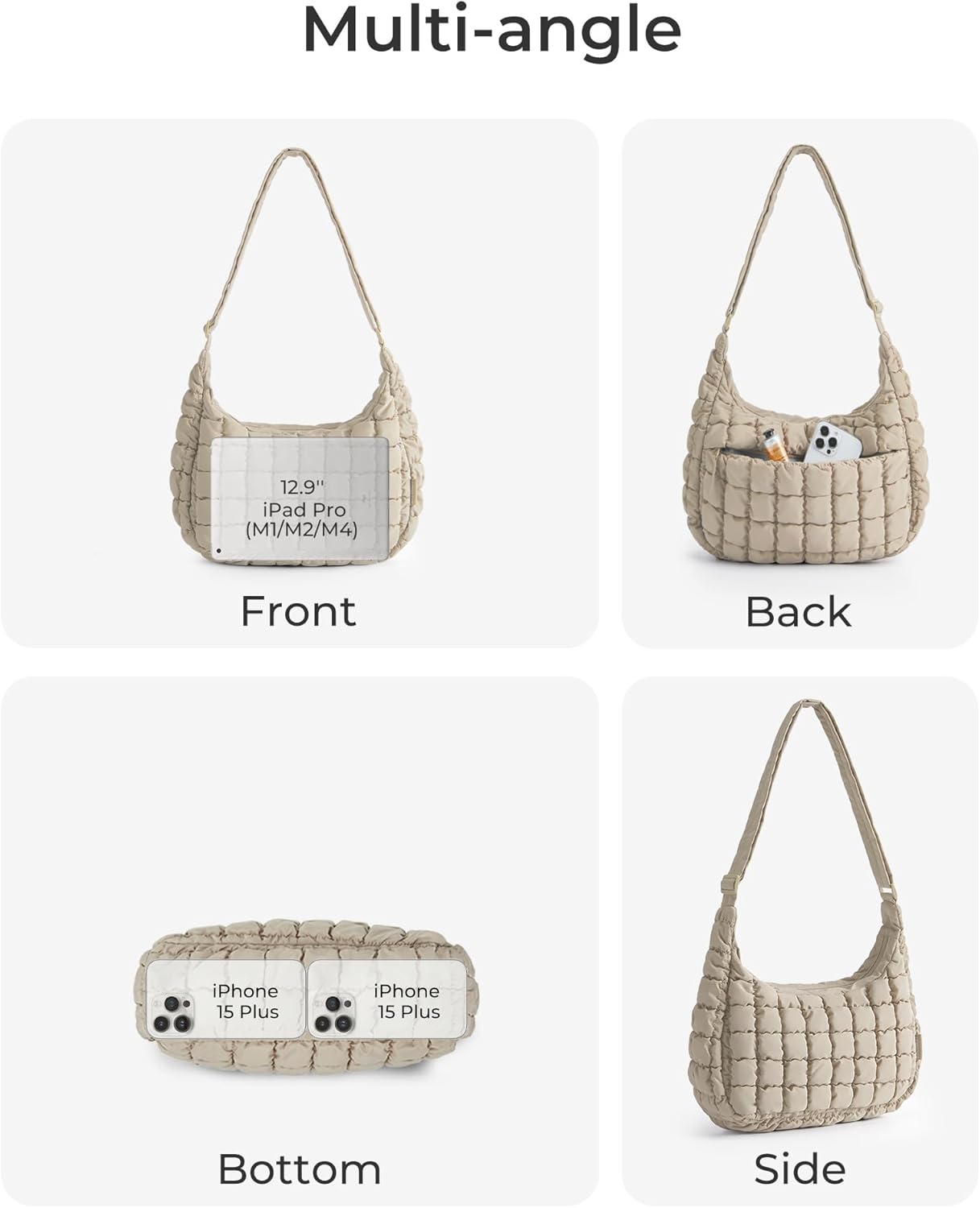 BAGSMART Crossbody Hobo Bag for Women with Adjustable Strap, Quilted P