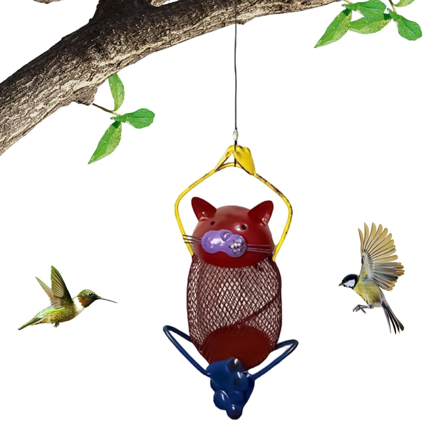 Bird Feeder - Cat-Shaped Metal Frame Station,Cute Squirrel Proof Small Bird Feeder with Hook,for Outside Garden Yard Wildlife Observation