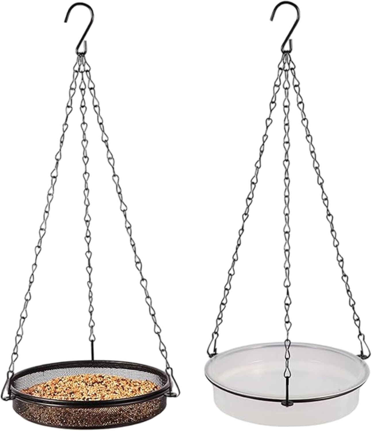 Hanging Bird Bath Birdfeeders Outside Hanging, 2-in-1 Metal Birdfeeder & Birdbath Wild Bird Feeder with Mesh Tray and Water Bowl for Garden, Patio, Or Yard