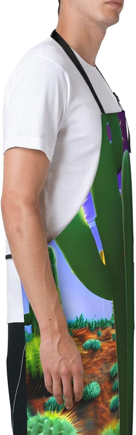 Cactus Desert Print Laundry apron 28x33 In Waterproof Kitchen Apron with Pockets for Cooking Baking