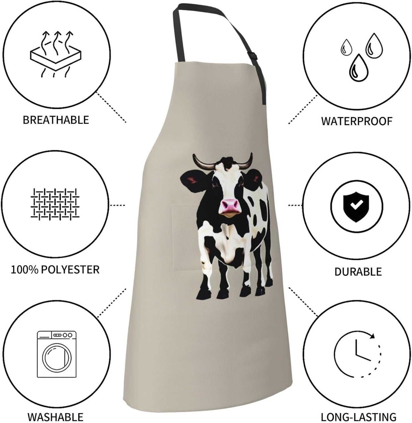 Cow black spot print Waterproof apron with pocket adjustable cooking apron for adult kitchen bibs to bake