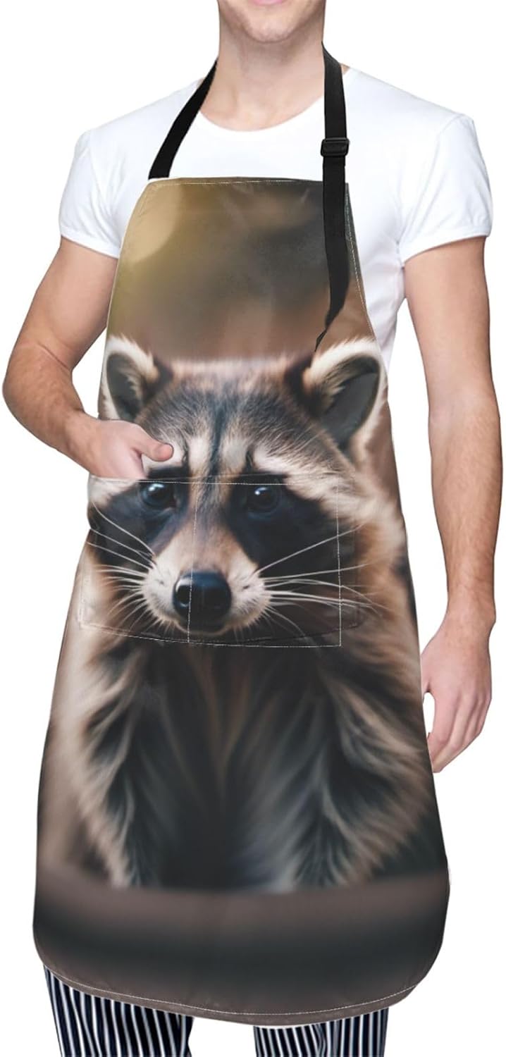 cute raccoon (1) Print 28 x 33in Waterproof Apron with Pockets Fashionable Versatile Smock for Baking