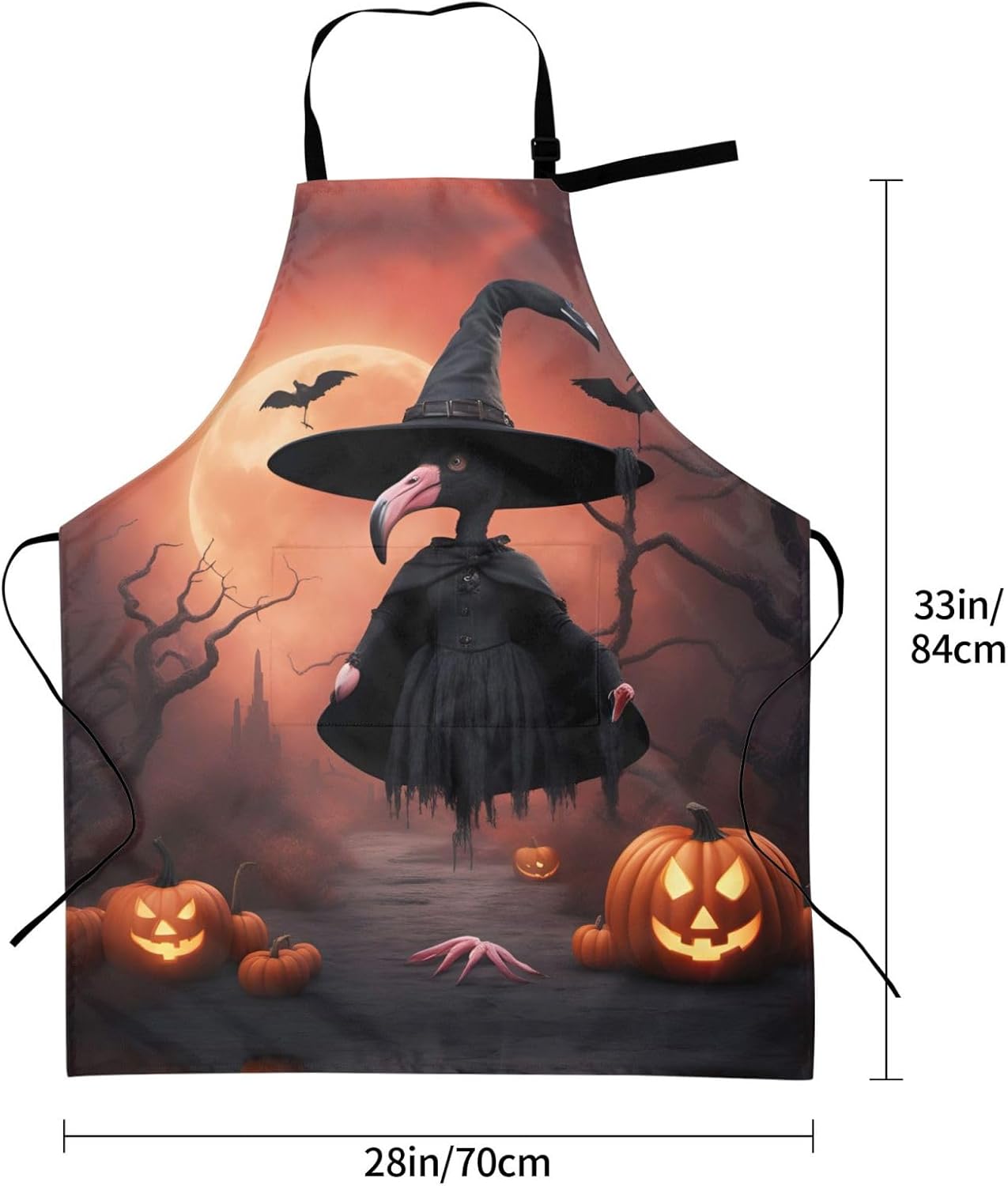 Halloween Flamingo Witch Hat Print 28 x 33in Waterproof Apron with Pockets Fashionable Versatile Smock for Baking