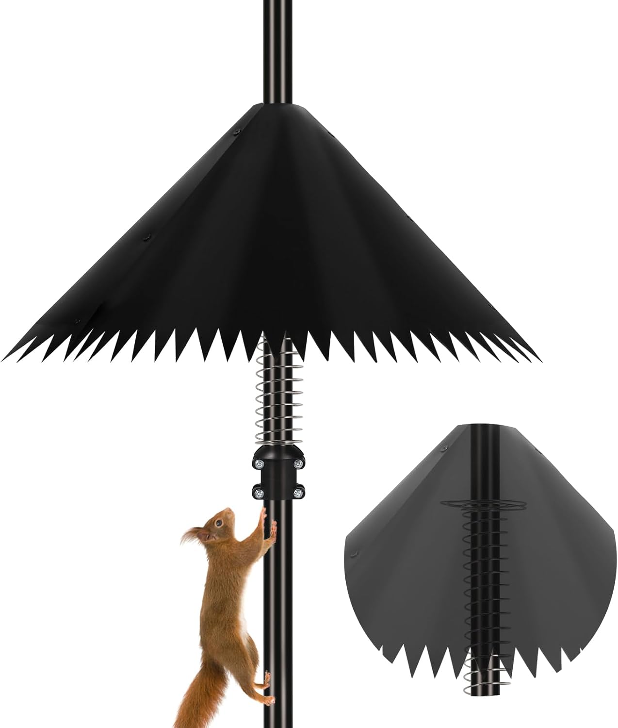 2 Pack Squirrel Baffle for Bird Feeder Pole, 19 inch Squirrel Cone for Bird Feeder Pole, Outdoor Squirrel Guard with Stainless Steel Spring for Shepherd's Hook, Black