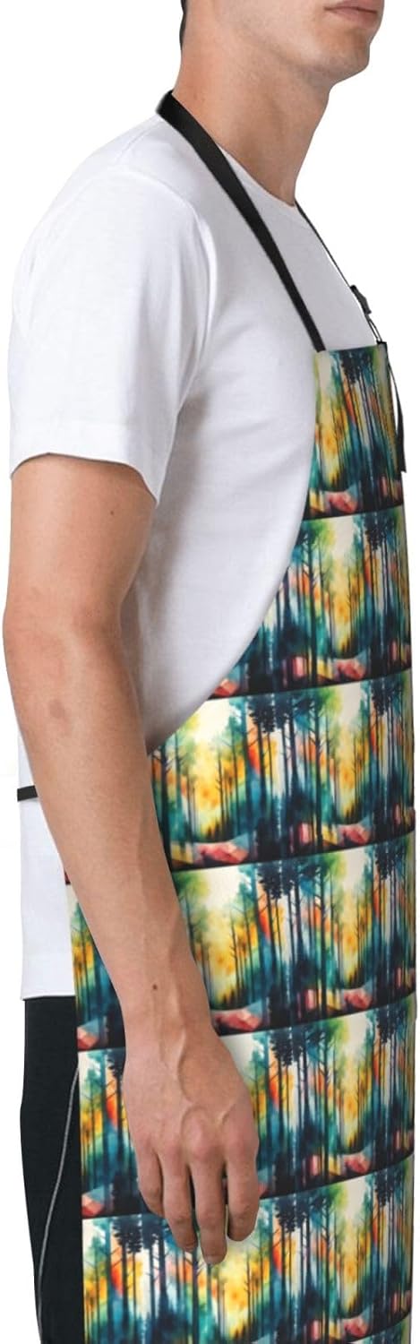 YANYU Tree Art Print 28x33 In Kitchen Apron Stylish Chef Apron with Po