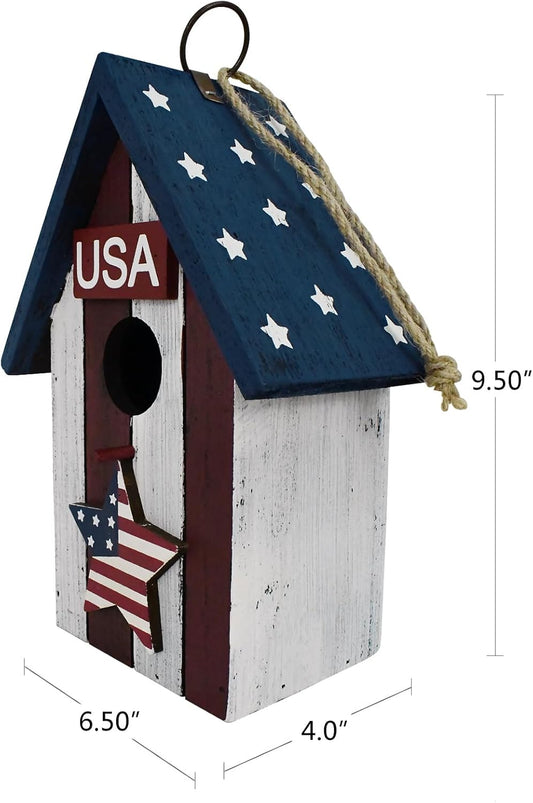 Morning View Patriotic Bird Houses for Outside Wooden Hanging Birdhouse Decorative American Spring for July 4th Memorial Day Yard Garden Patio Outdoor Small Birds Bluebird (USA)