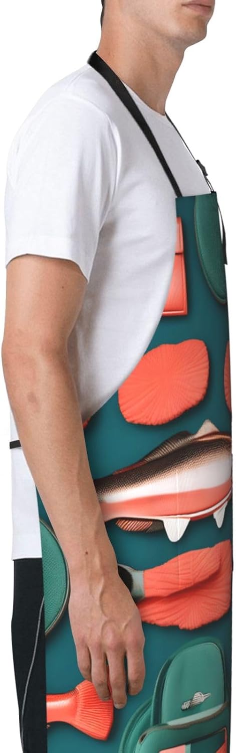 YANYU Salmon pattern Print 28x33 In Kitchen Apron Stylish Chef Apron with Pockets for Cooking Baking Painting