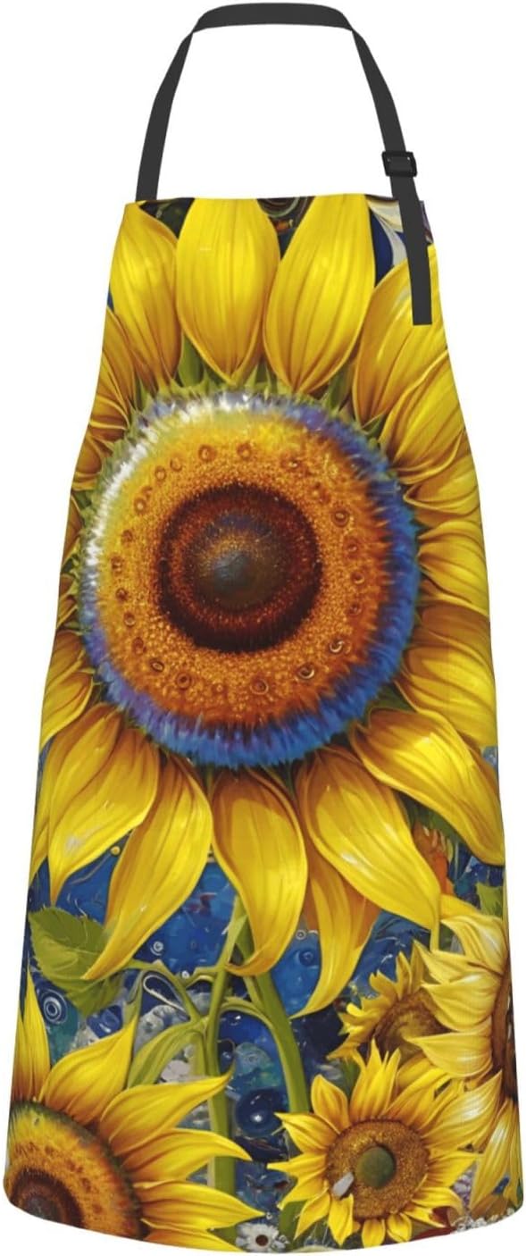 YANYU sunflower Print 28x33 In Kitchen Apron Stylish Chef Apron with Pockets for Cooking Baking Painting