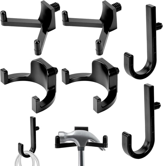 6 Pcs ABS Storage Shed Tool Hooks, Heavy Duty Shed Accessories & Hooks - Compatible with Suncast & Craftsman Sheds, Black J/U/V Shape for Organizing Garden Tools and Hoses in Outdoor Sheds