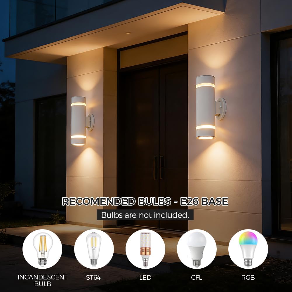 Cerdeco Stainless Steel Modern Porch Light Outdoor Wall Lighting Cylinder Wall Sconce Suitable for Garden & Patio,White Finished[ UL-Listed ]