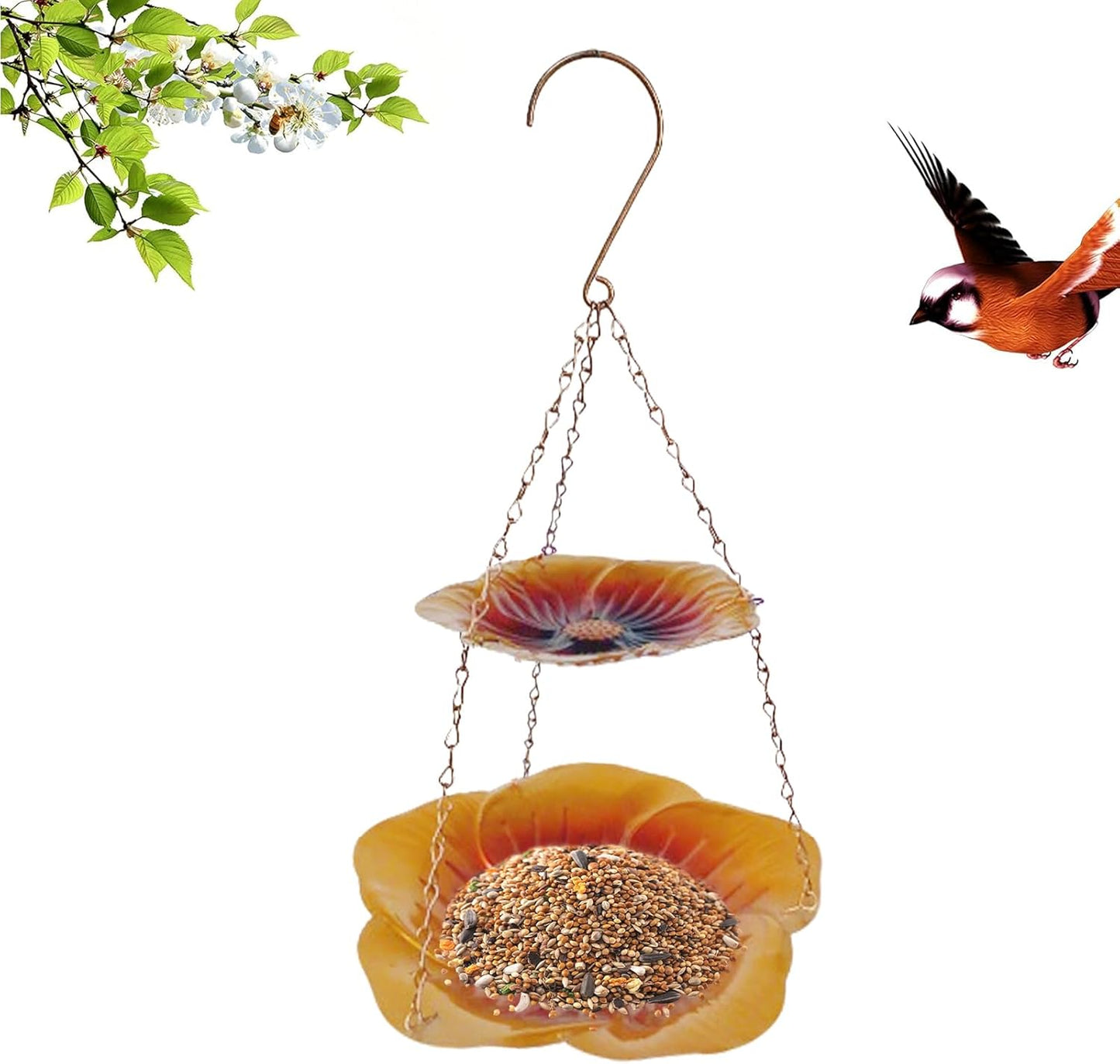 Wild Bird Feeders, Weatherproof Flower Shaped Tray, Metal Double Layer Bird Feeder for Outdoors, Powder Coated Material with Drainage Holes, Pet Feeding Accessory with Stable Base, Home Garden Aviary