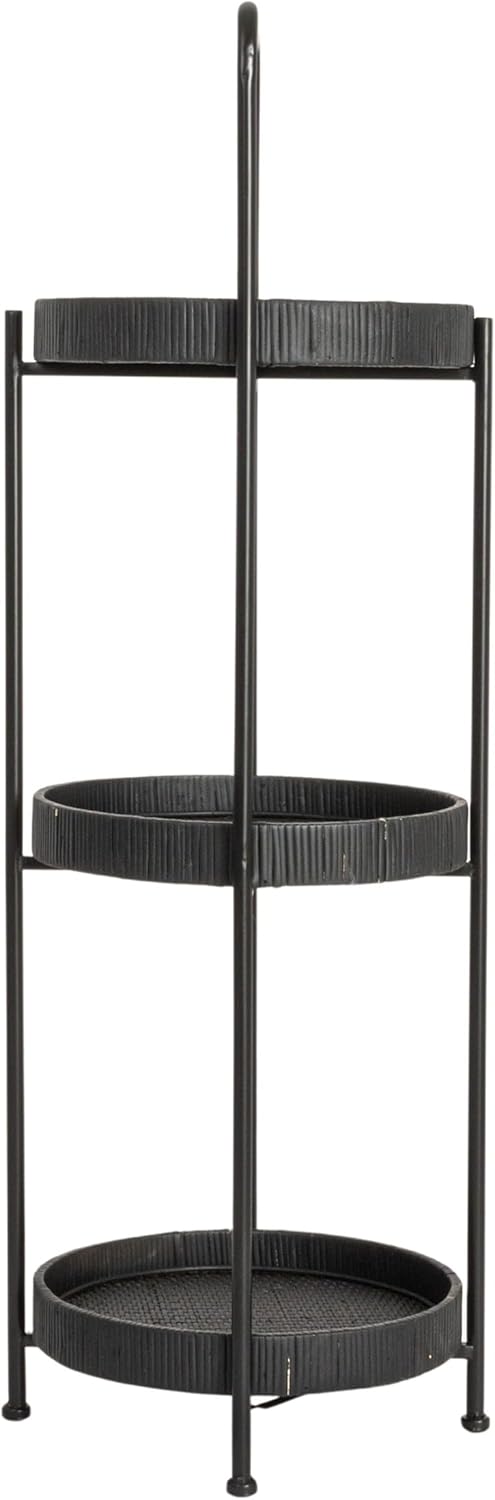 Creative Co-Op Modern Arched Metal Plant Stand or Shelf with 3 Round Removable Rattan Trays, Black