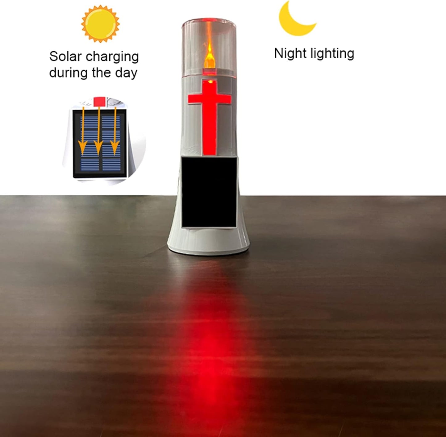 Waterproof Outdoor Solar Powered Flameless Candle LED Light Cross Grave Decoration Cemetery Light Blessed Candles for Home Memorial Decoration,Yard (2PACK)