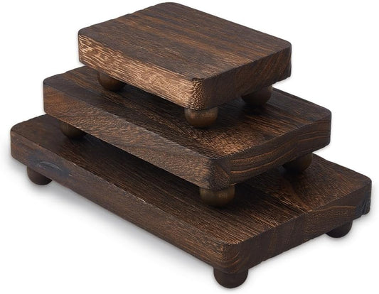 DICOSMETIC 3Pcs Rectangle Wooden Risers Farmhouse Pedestal Stand Coffee Bathroom Counter Sink Decor Countertop Plant Riser Wooden Kitchen Display Tray for Indoor Outdoor Soap Candles Cup