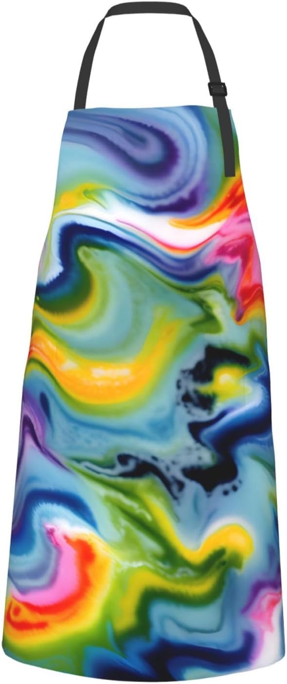 YANYU Tie Dye Print 28x33 In Kitchen Apron Stylish Chef Apron with Pockets for Cooking Baking Painting