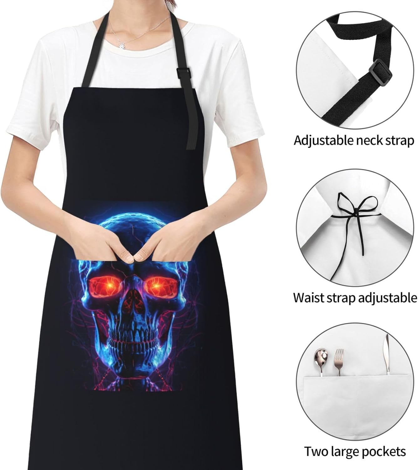 Halloween Skull print Waterproof chef's apron with pocket apron for kitchen cooking baking barbecue and gardening