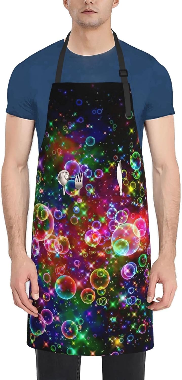 Colorful Rainbow Stars Print 28x33 In Adult Kitchen Apron with Pockets Versatile Chef Smock for Cooking Baking
