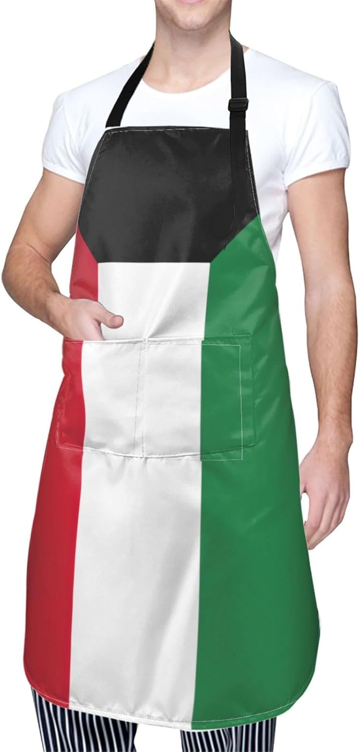 YANYU Kuwaiti flag Print 28x33 In Kitchen Apron Stylish Chef Apron with Pockets for Cooking Baking Painting