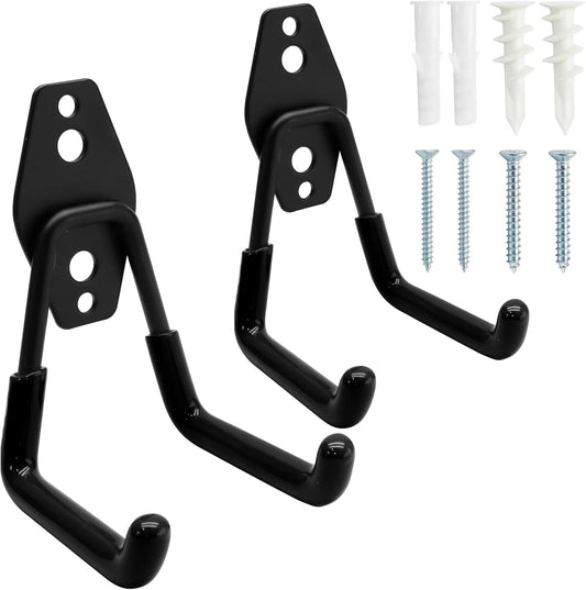 Uenhoy 2 Pack Heavy Duty Garage Storage Hooks, Wall-Mount Garage Tool Organizer, Small U Shape Utility Hanger Hooks for Garden Tool, Ladders, Garden Hose, Bikes, Black