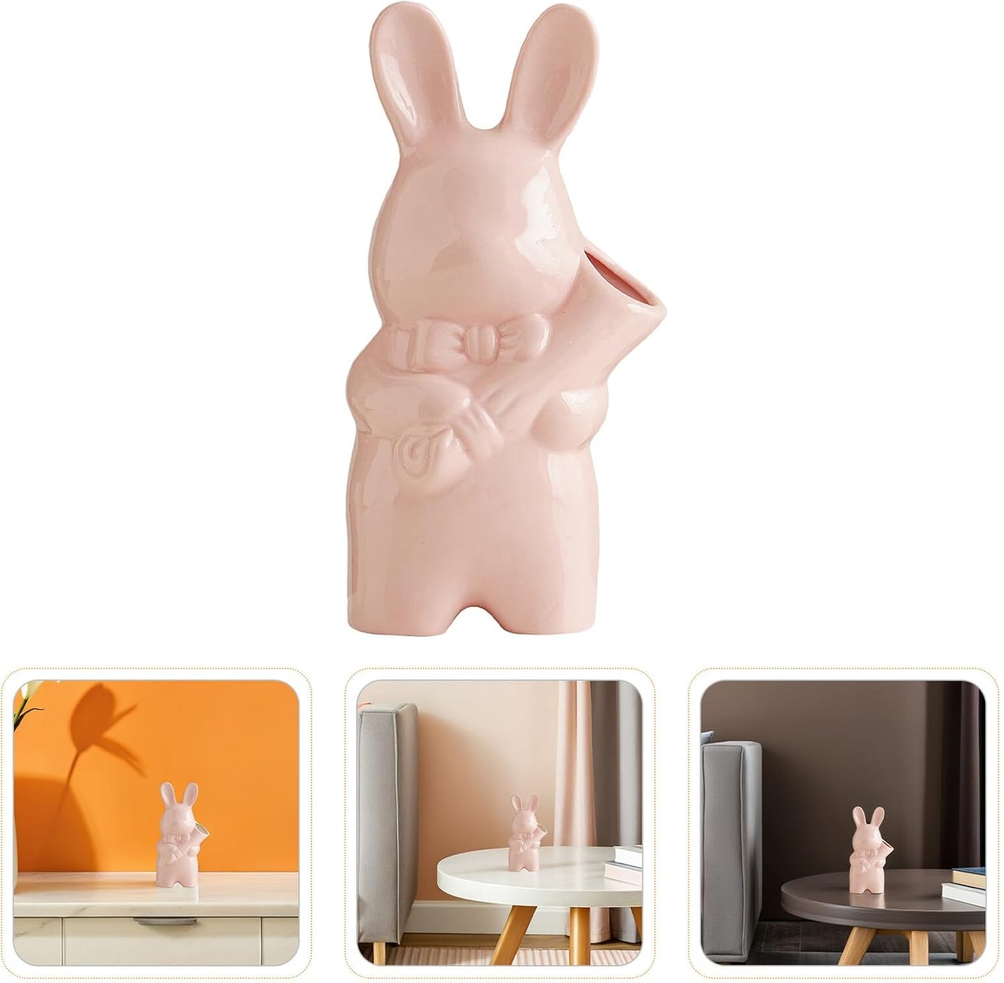 FAVOMOTO Hydroponic Ceramic Flower Vase Cute Bunny Planter Pot with Realistic Rabbit Sculpture for Living Office Decor Porcelain Rabbit Vase for DIY Floral Arrangements and Home Accent