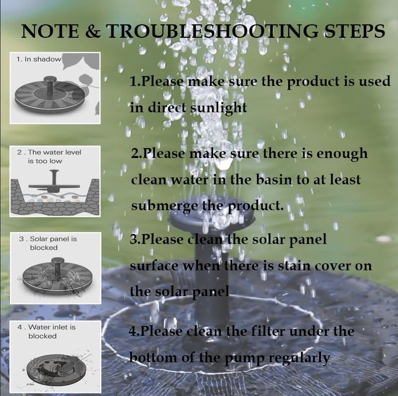 LAWOHO Solar Fountain Pump 1.5W Upgraded Submersible Solar Water Fountain Panel Kit for Bird Bath,Small Pond,Garden and Lawn